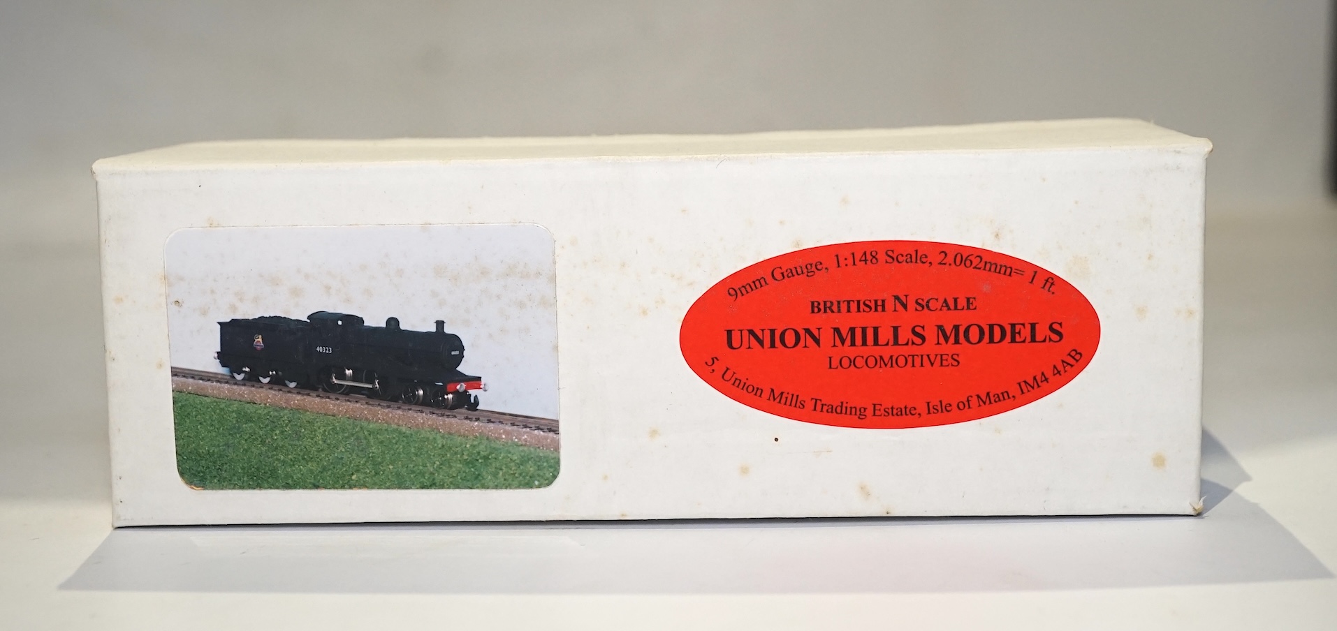 Three boxed Union Mills Models N gauge railway BR locomotives; a Class G2, 49078, a Class D20, 62395, and a Class 2P, 40323. Condition - good.